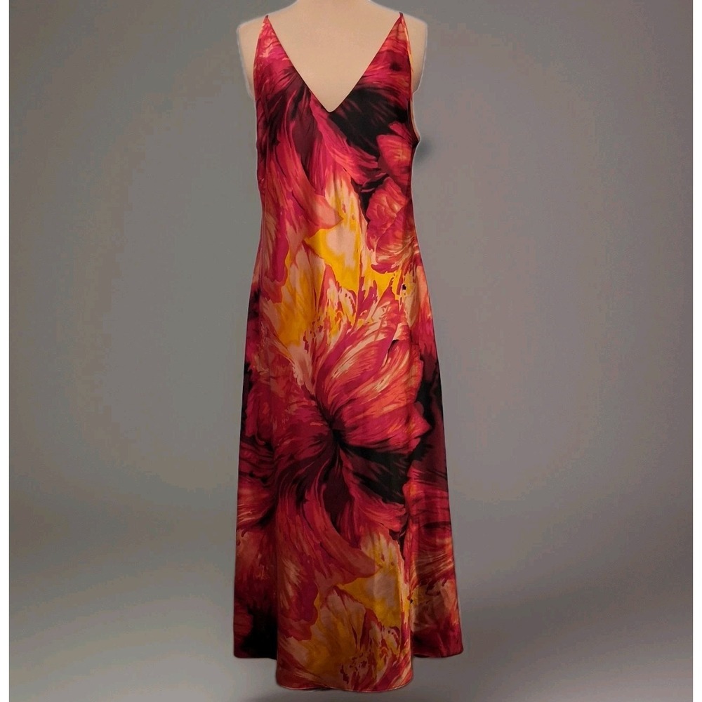 Sensara‎ Womens Nightgown Maxi Slip Dress Large Orange Red Satin Spaghetti Strap